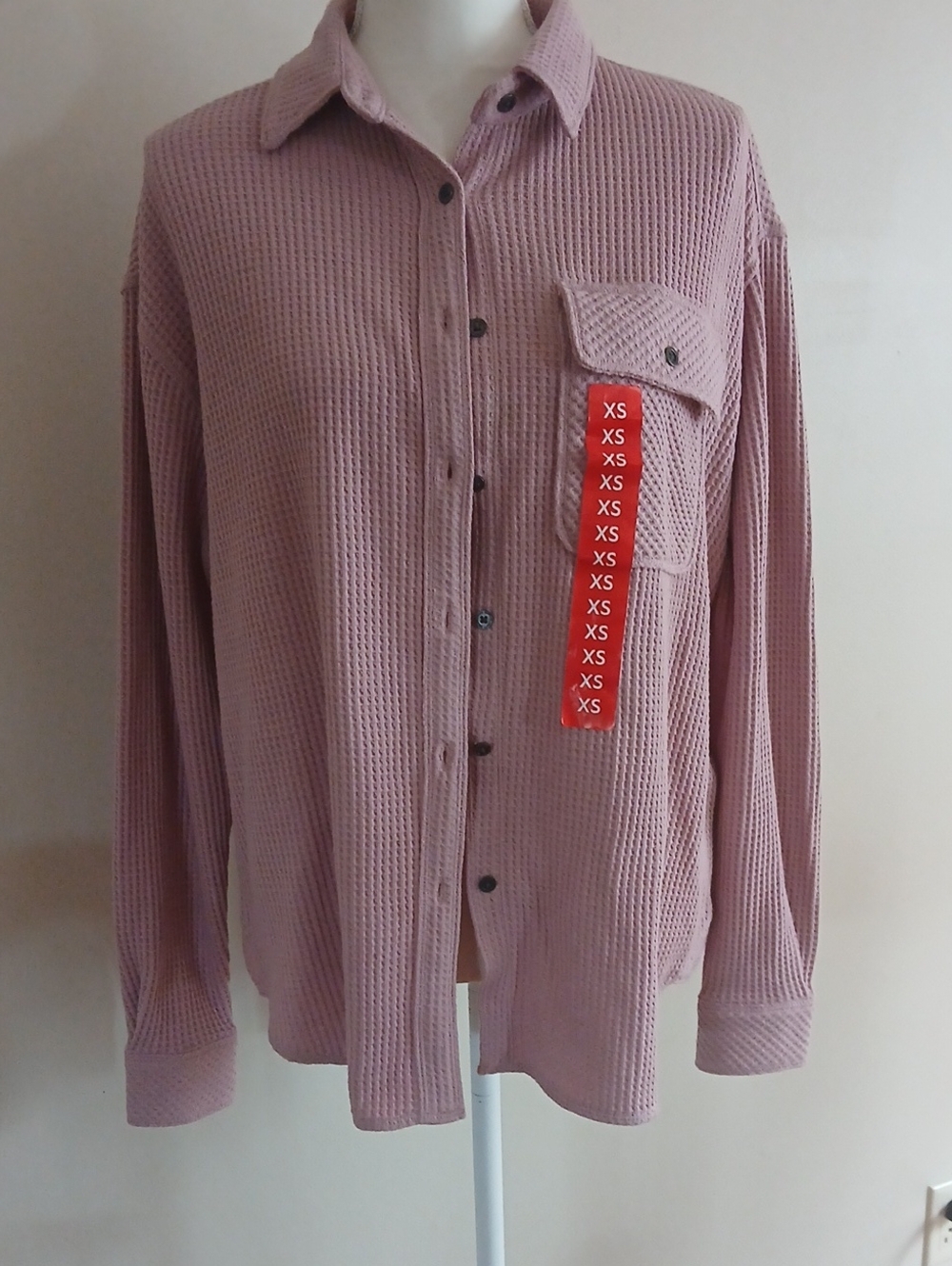 Buffalo David Bitton Waffle-Knit Button Front Long Sleeve - Dusty Mauve
